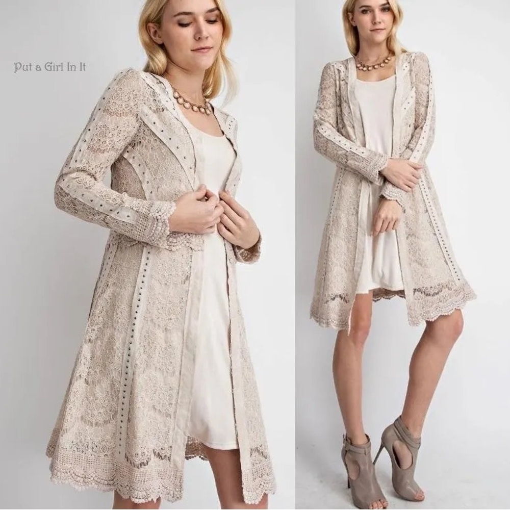 VOCAL STUDDED LACE SUEDE CARDIGAN wrap jacket